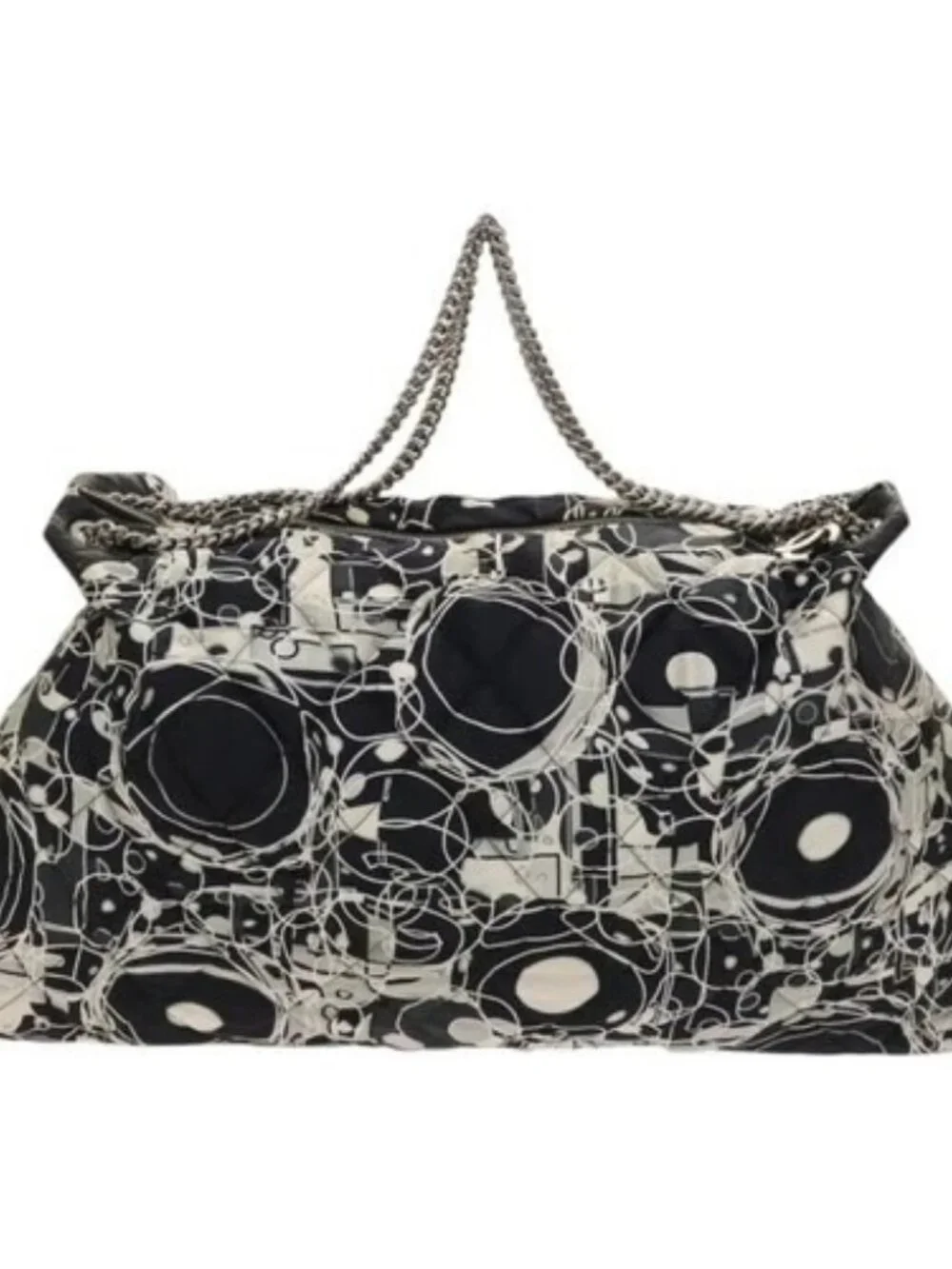 CHANEL Matelasse Chain Shoulder Bag Silk Black Silver CC Auth 120924